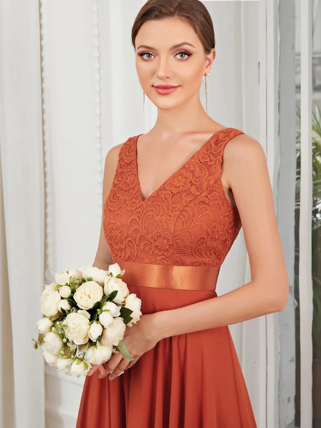 Ever-Pretty Women's Sexy V Neck Empire Waist Sleeveless Lace Chiffon Hi-Lo Cocktail Dress 00207-PH