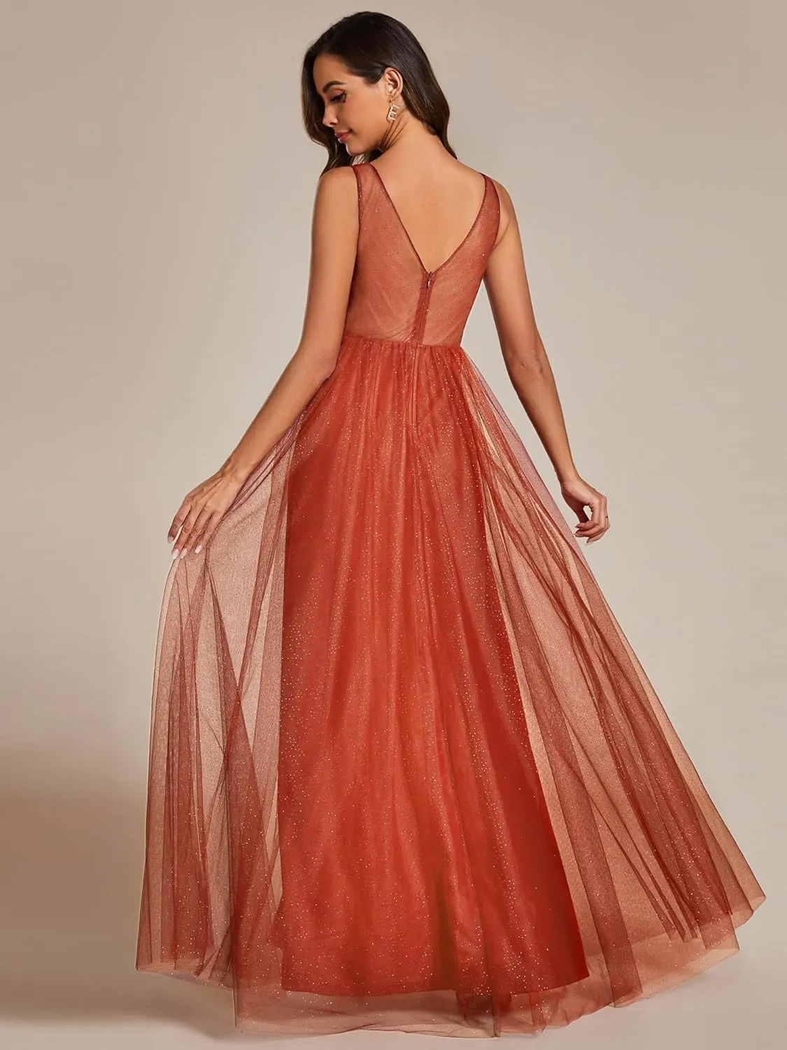 Ever-Pretty Women's Sleeveless V Neck A Line Glitter Floor Length Split Formal Dresses S0014