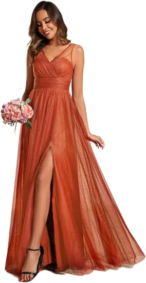 Ever-Pretty Women's Sleeveless V Neck A Line Glitter Floor Length Split Formal Dresses S0014
