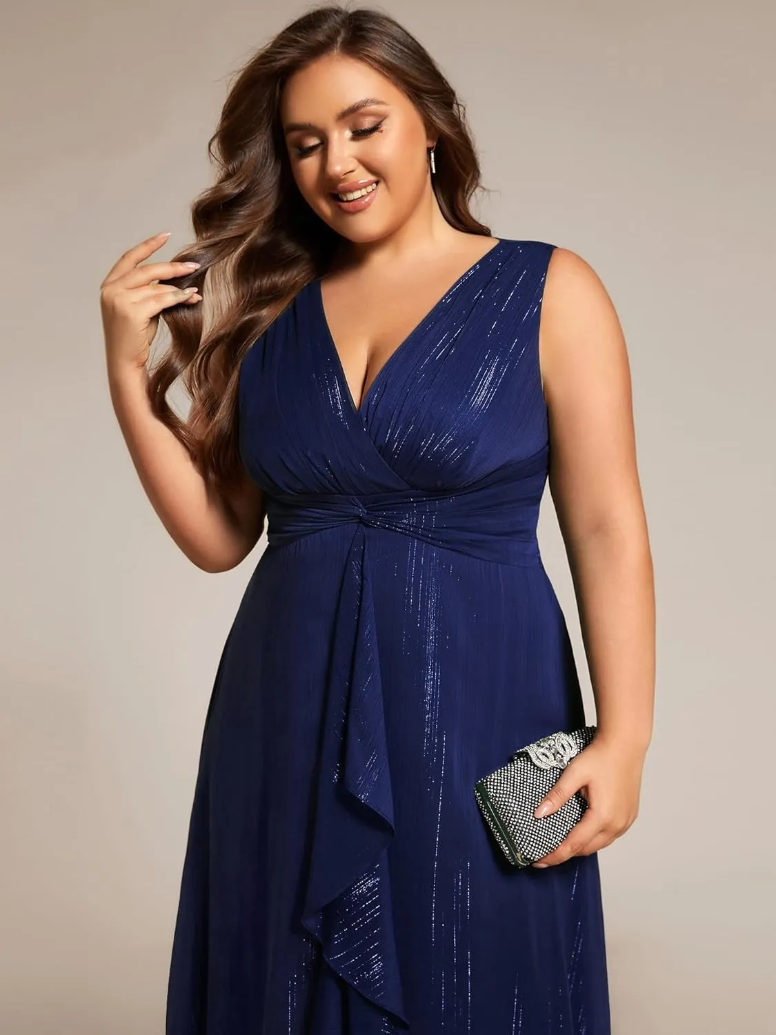 Ever-Pretty Women's Sleeveless V Neck A Line Pleated Plus Size Tea Length Wedding Guest Dresses 11977-DA