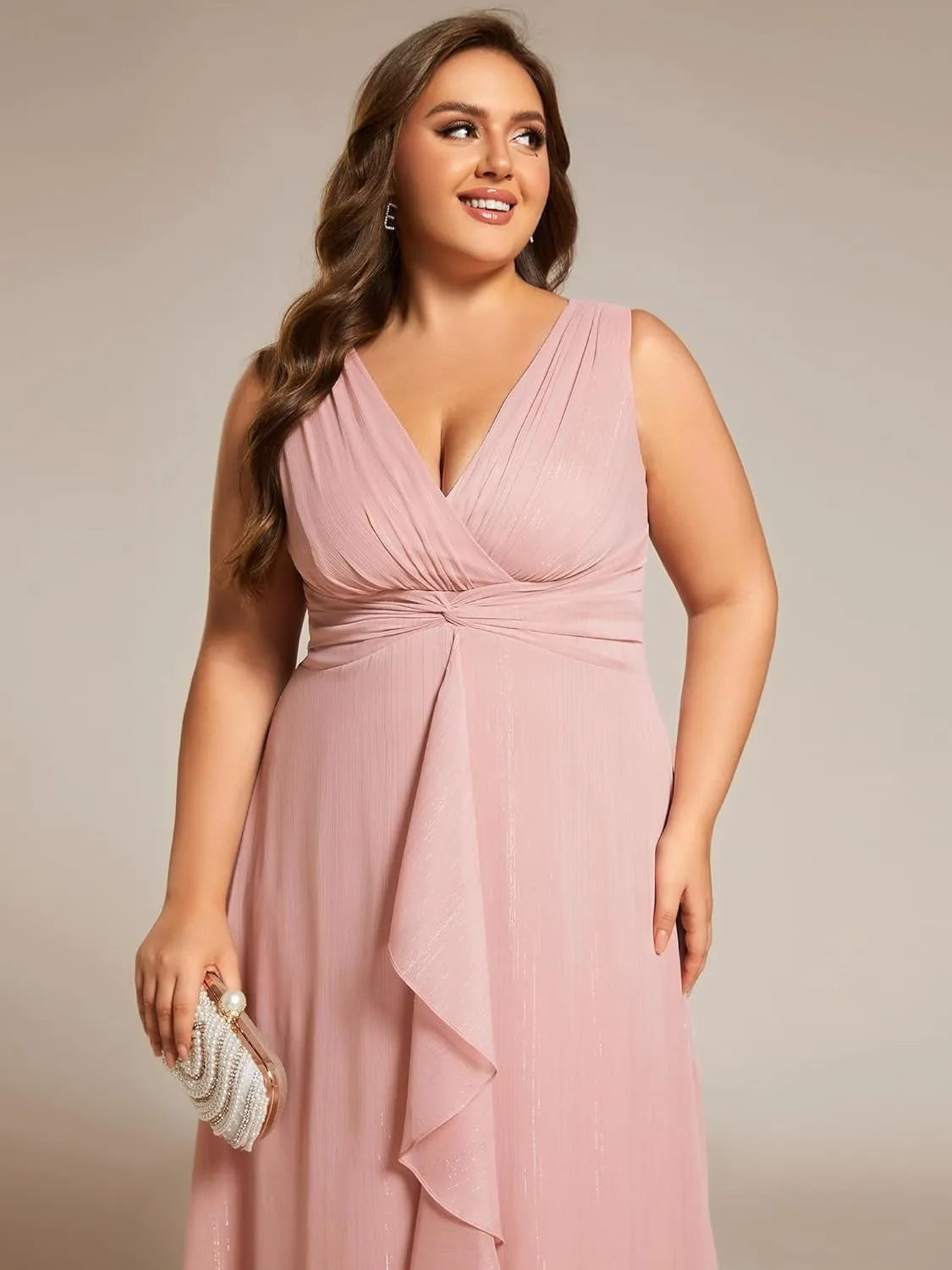 Ever-Pretty Women's Sleeveless V Neck A Line Pleated Plus Size Tea Length Wedding Guest Dresses 11977-DA