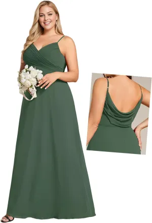 Ever-Pretty Women's Summer Chiffon Pleated Plus Size Bridesmaid Dresses Sleeveless Formal Gown with Spaghetti Straps