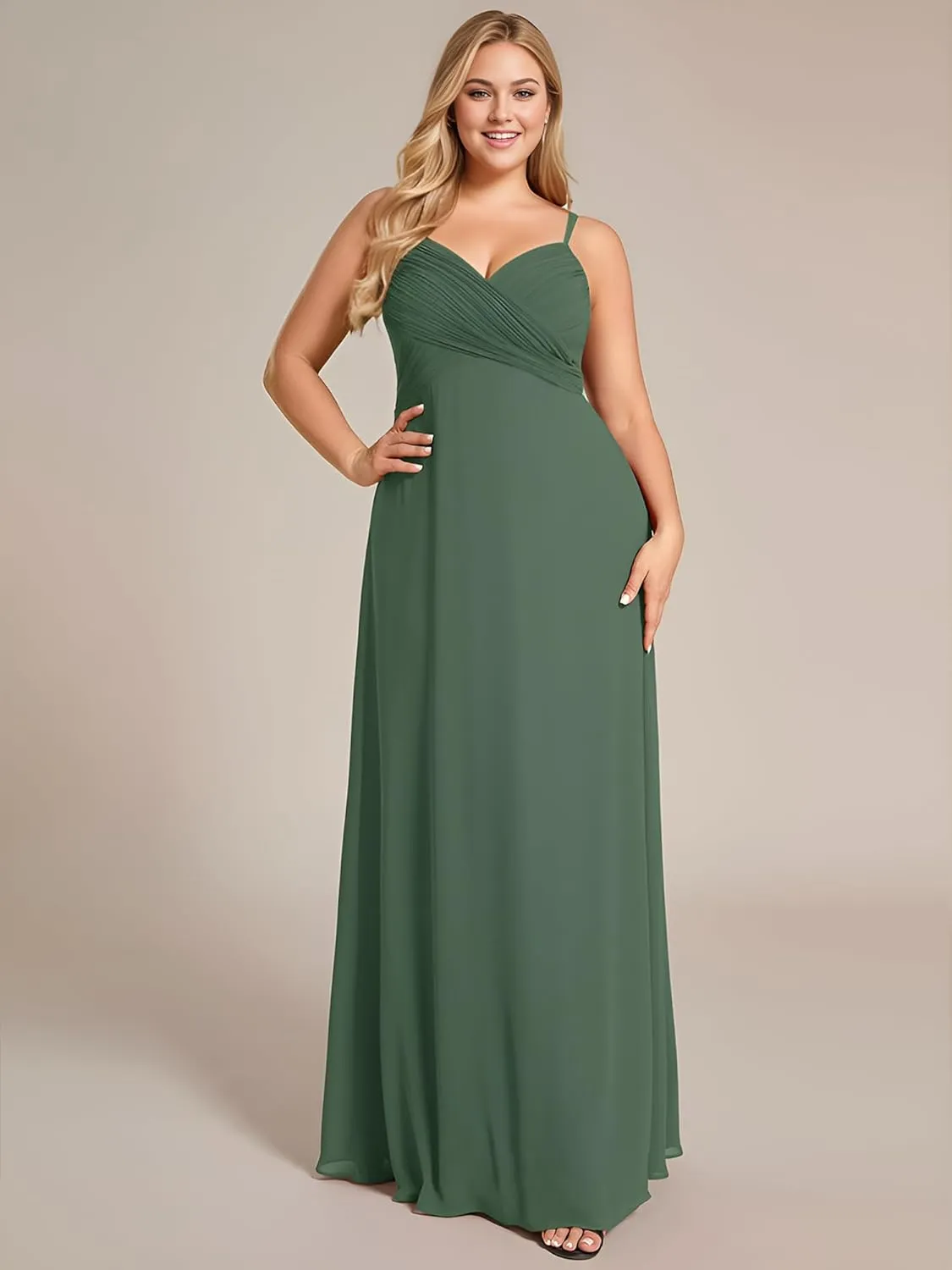 Ever-Pretty Women's Summer Chiffon Pleated Plus Size Bridesmaid Dresses Sleeveless Formal Gown with Spaghetti Straps
