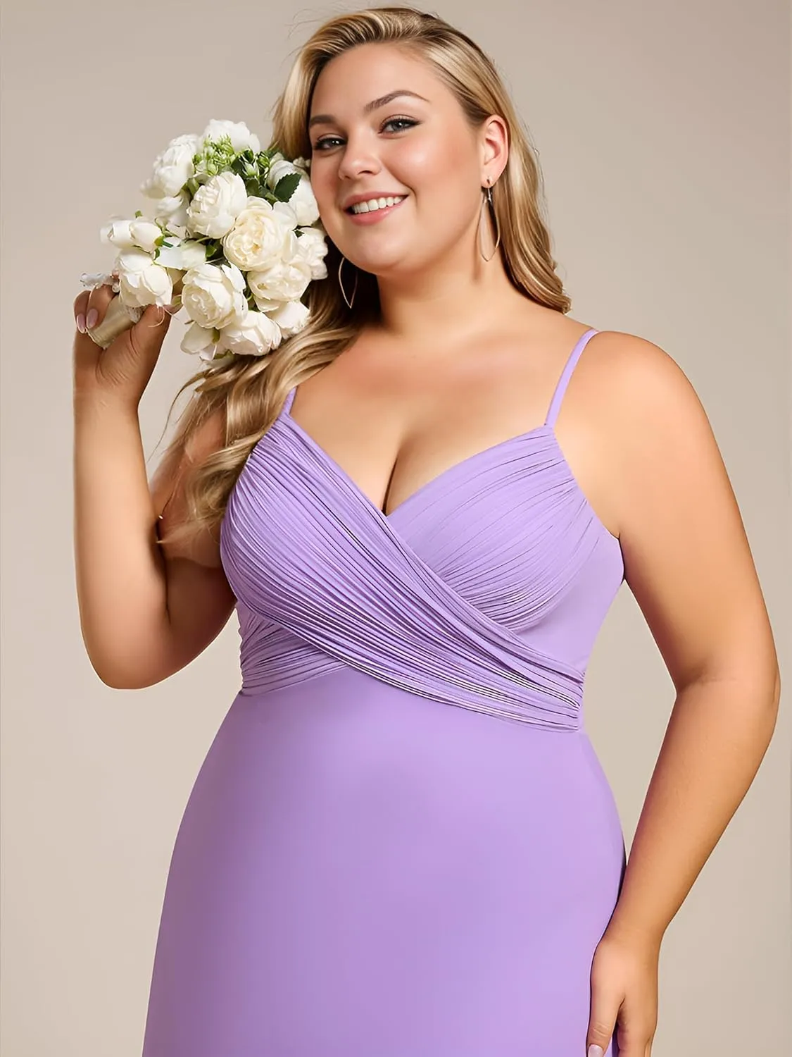 Ever-Pretty Women's Summer Chiffon Pleated Plus Size Bridesmaid Dresses Sleeveless Formal Gown with Spaghetti Straps