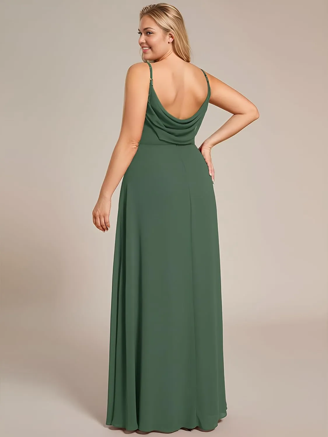 Ever-Pretty Women's Summer Chiffon Pleated Plus Size Bridesmaid Dresses Sleeveless Formal Gown with Spaghetti Straps