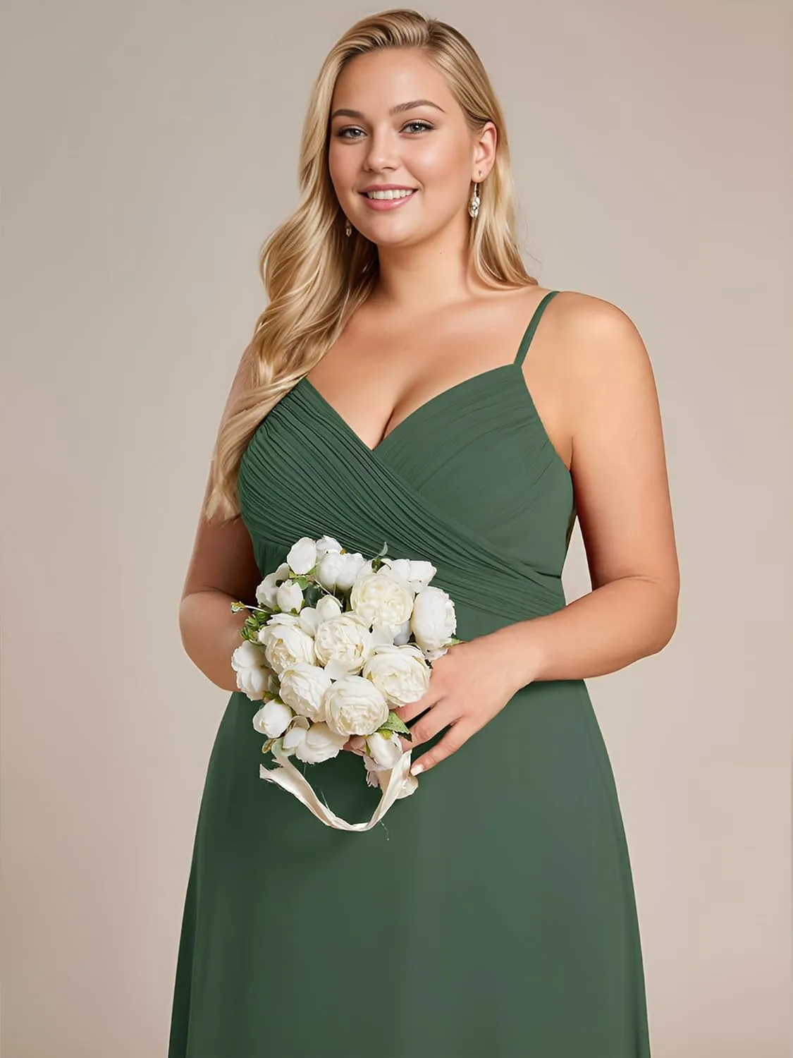Ever-Pretty Women's Summer Chiffon Pleated Plus Size Bridesmaid Dresses Sleeveless Formal Gown with Spaghetti Straps