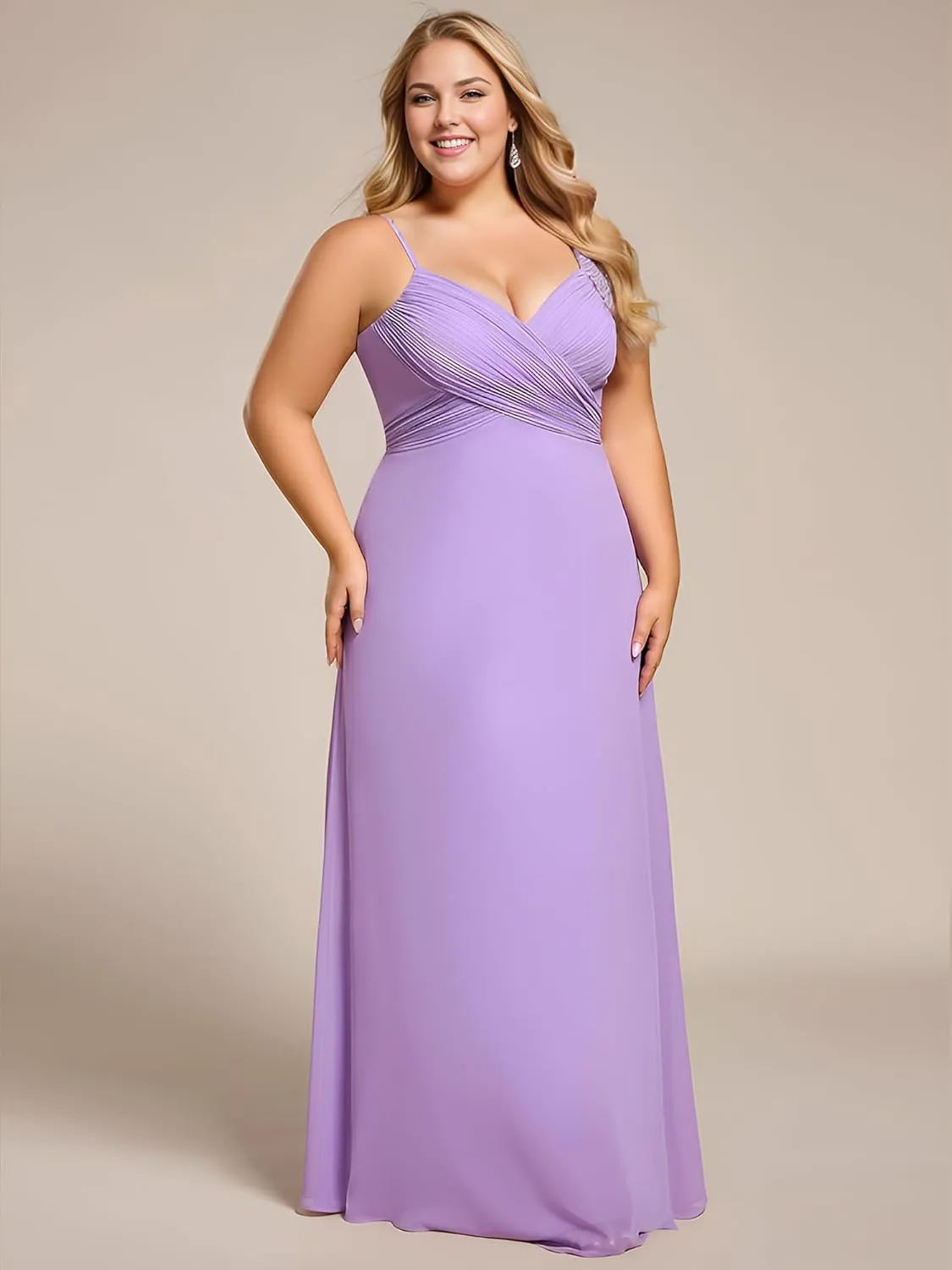 Ever-Pretty Women's Summer Chiffon Pleated Plus Size Bridesmaid Dresses Sleeveless Formal Gown with Spaghetti Straps