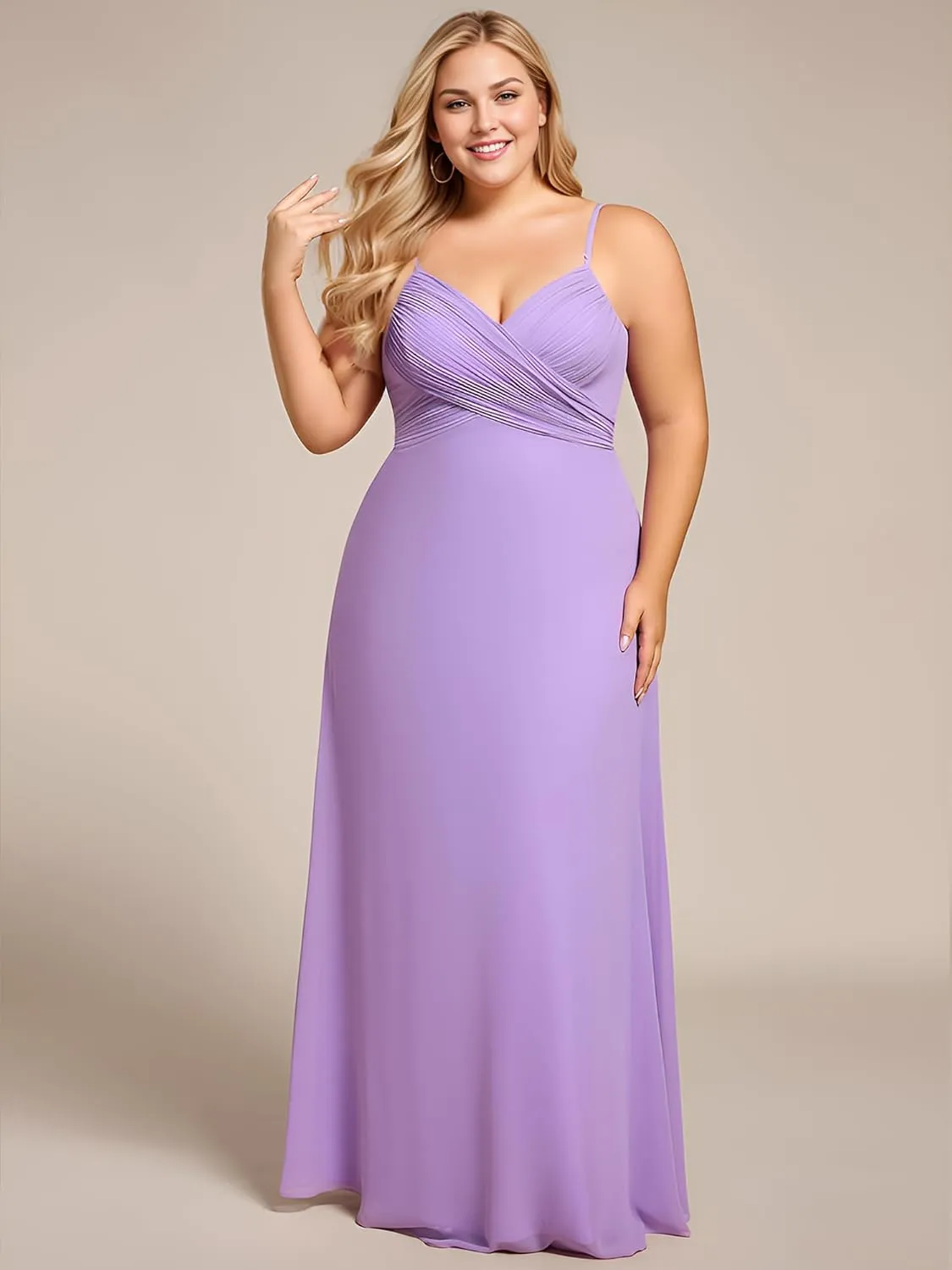 Ever-Pretty Women's Summer Chiffon Pleated Plus Size Bridesmaid Dresses Sleeveless Formal Gown with Spaghetti Straps