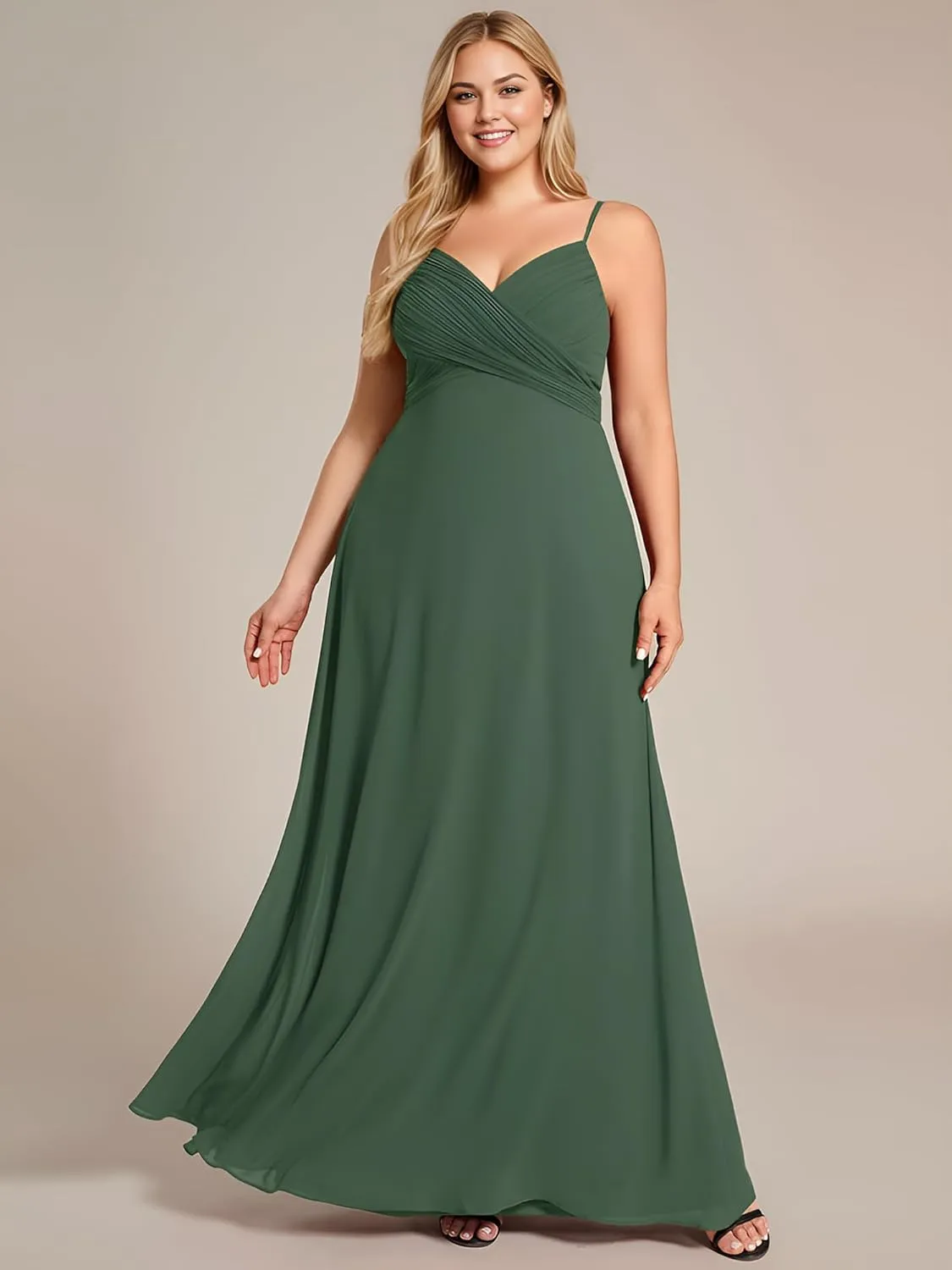 Ever-Pretty Women's Summer Chiffon Pleated Plus Size Bridesmaid Dresses Sleeveless Formal Gown with Spaghetti Straps