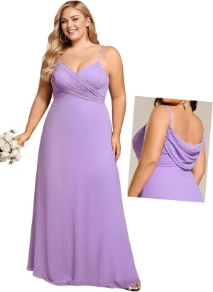 Ever-Pretty Women's Summer Chiffon Pleated Plus Size Bridesmaid Dresses Sleeveless Formal Gown with Spaghetti Straps