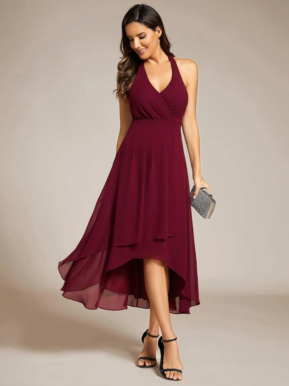 Ever-Pretty Women's Summer Dresses Halter Neck High Low Hem Chiffon Wedding Guest Dress 11926