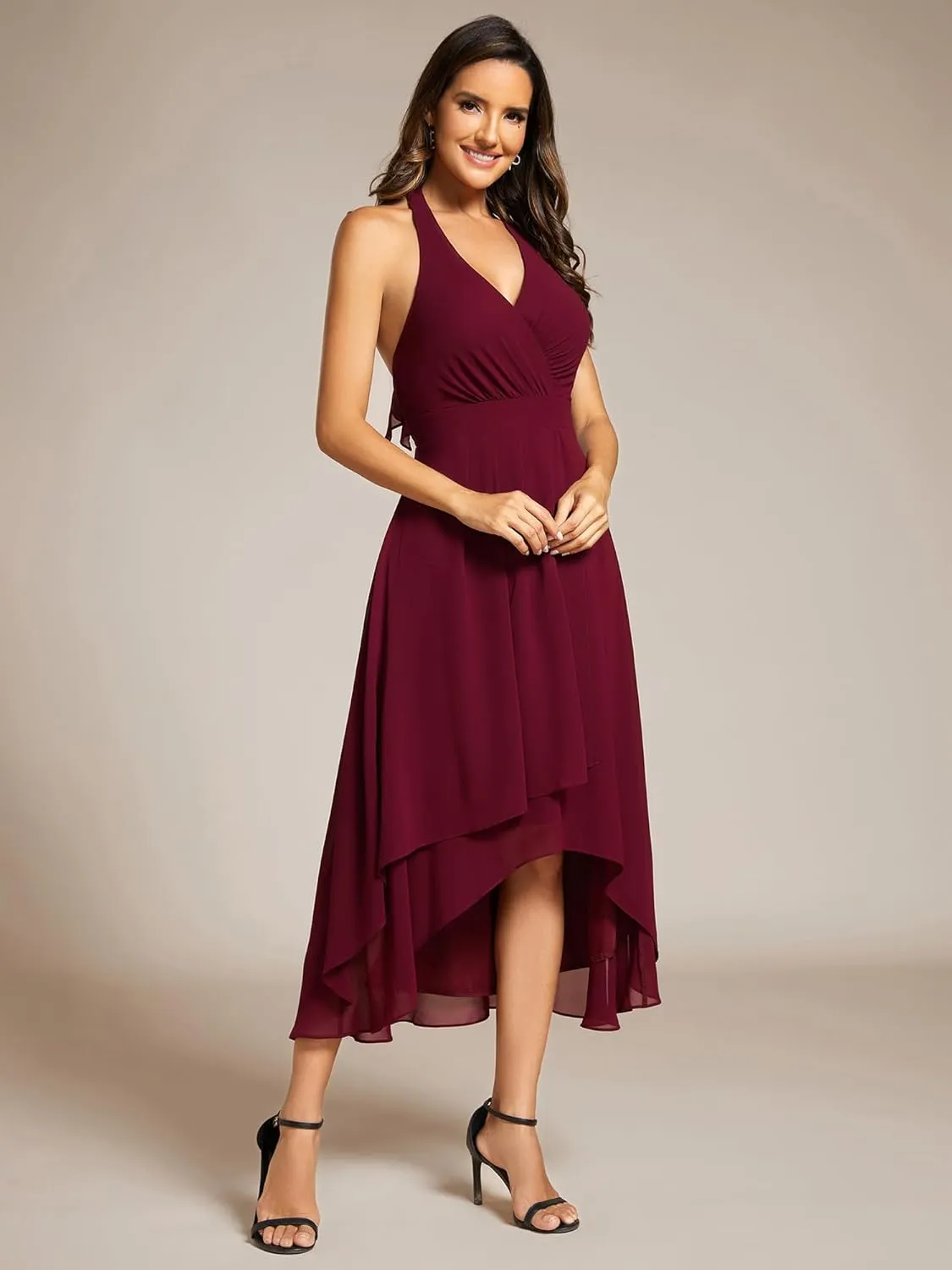 Ever-Pretty Women's Summer Dresses Halter Neck High Low Hem Chiffon Wedding Guest Dress 11926