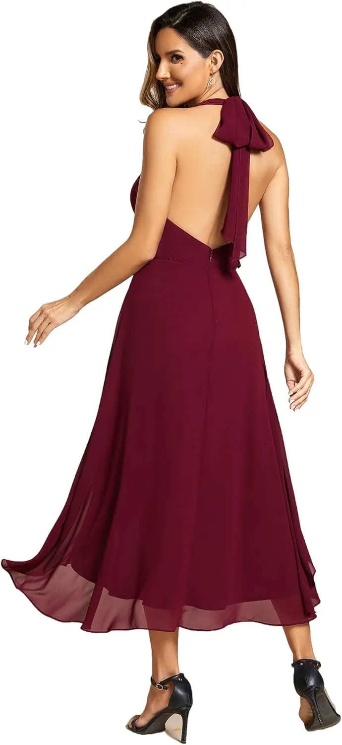 Ever-Pretty Women's Summer Dresses Halter Neck High Low Hem Chiffon Wedding Guest Dress 11926