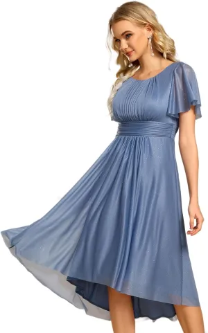 Ever-Pretty Women's Summer Glitter Crew Neck Hi-Lo High Waist Short Wedding Guest Dress 55159