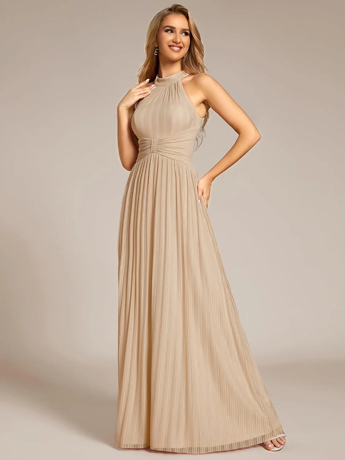 Ever-Pretty Women's Summer Halter Sleeveless Pletaed Floor Length Glitter Formal Evening Dresses 41961