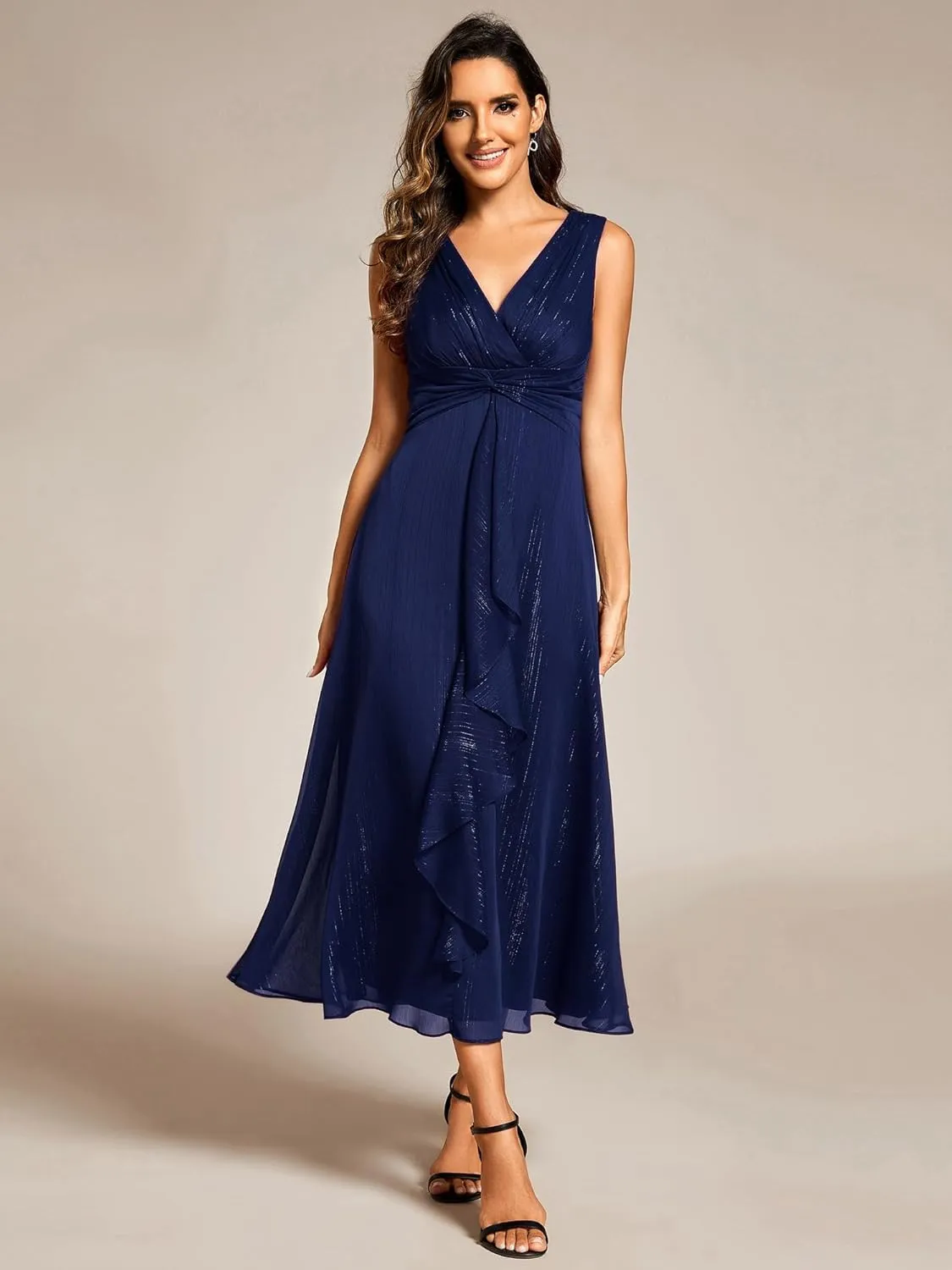 Ever-Pretty Women's Summer Sleeveless Midi Length Pleated A Line Wedding Guest Dress 11977