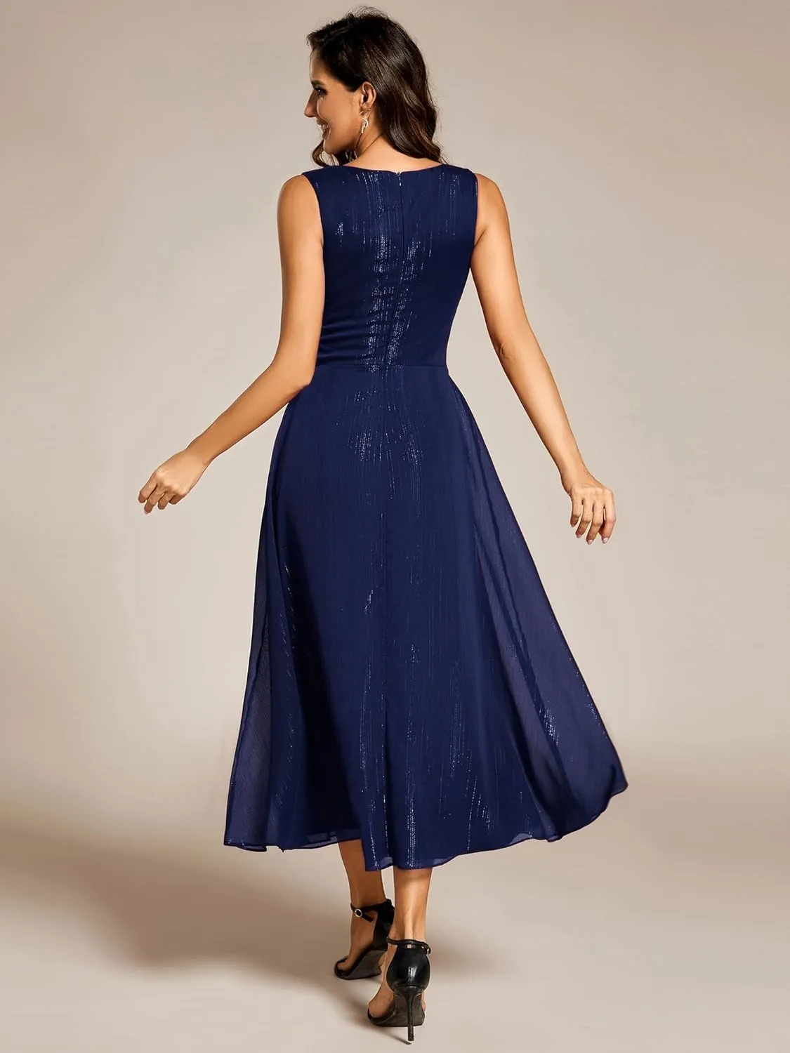 Ever-Pretty Women's Summer Sleeveless Midi Length Pleated A Line Wedding Guest Dress 11977