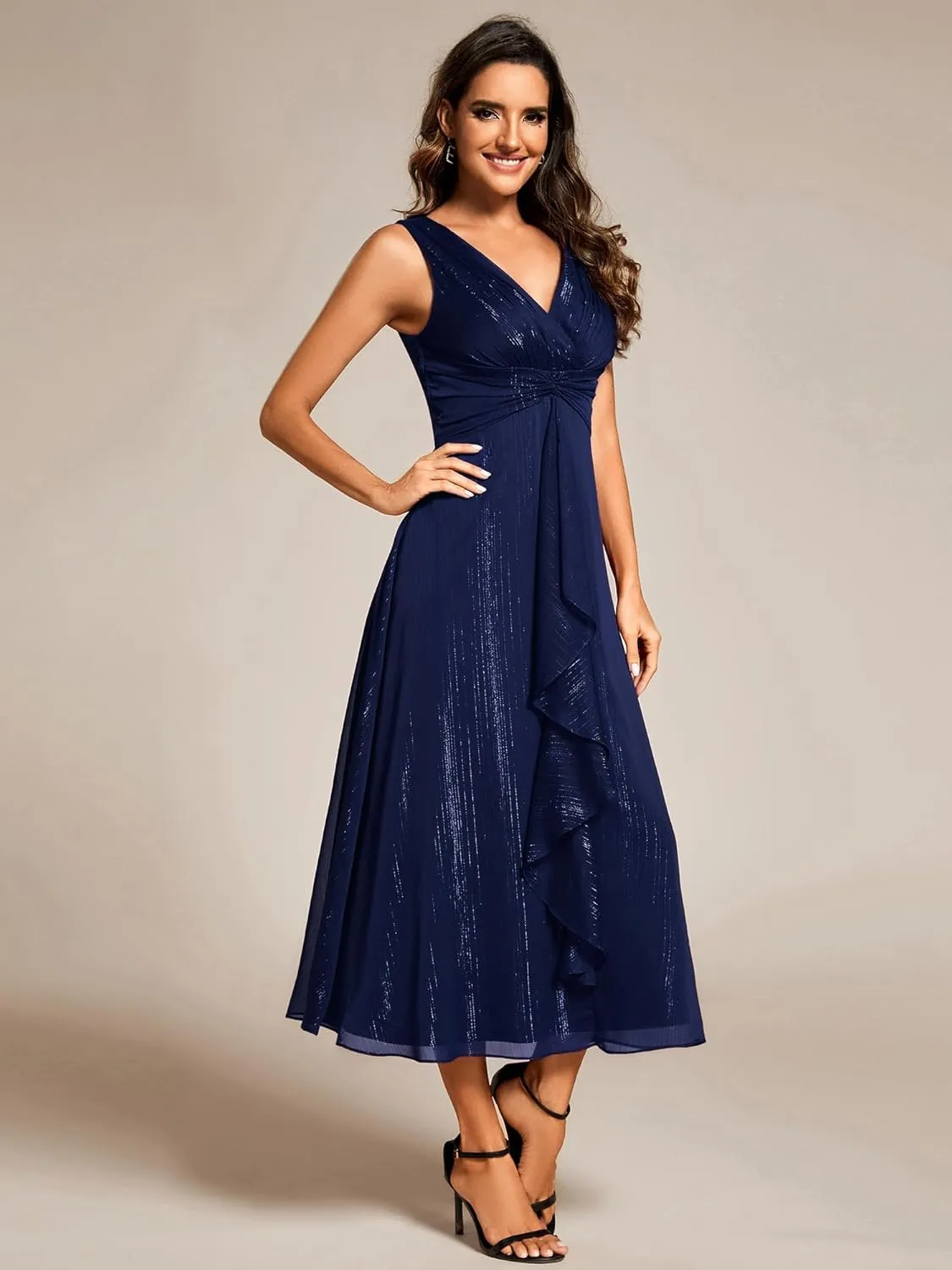 Ever-Pretty Women's Summer Sleeveless Midi Length Pleated A Line Wedding Guest Dress 11977