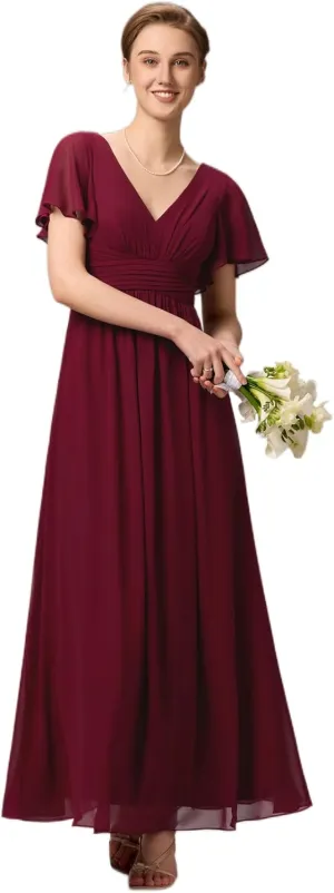 Ever-Pretty Women's Summer V Neck Chiffon Pleated Empire Waist Bandage Bridesmaid Dress with Pockets 02360