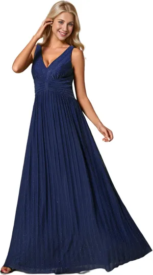 Ever-Pretty Women's V Neck A Line High Waist Glitter Pleated Maxi Formal Dresses