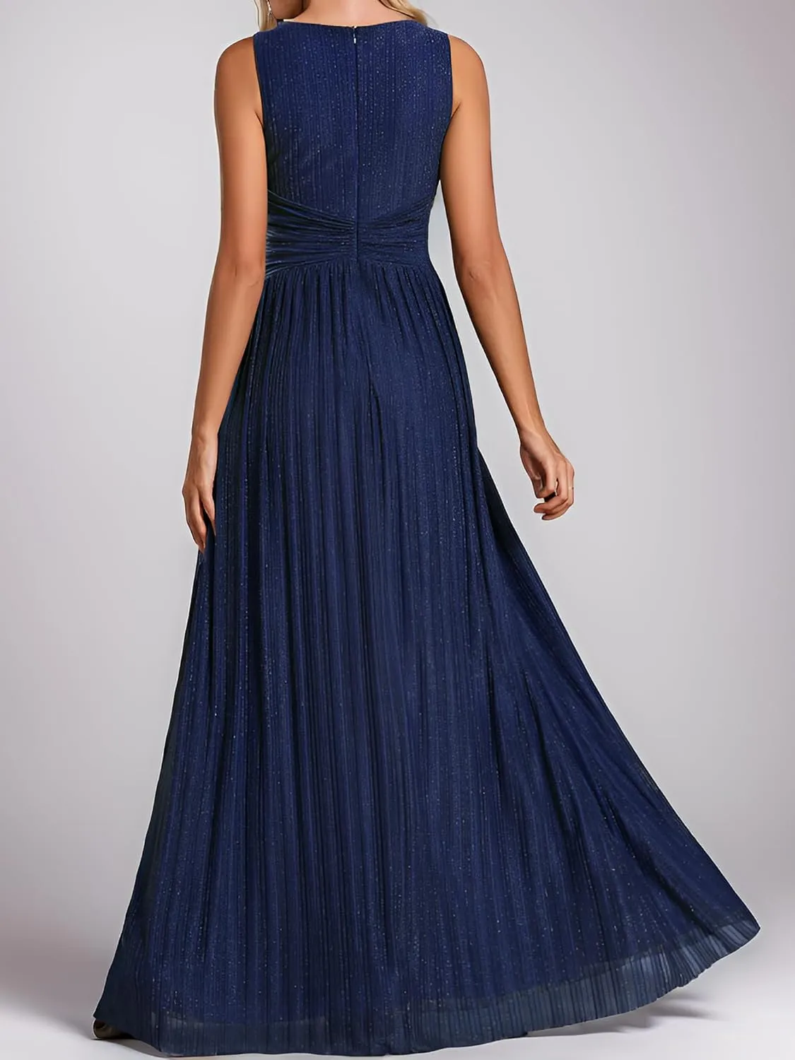 Ever-Pretty Women's V Neck A Line High Waist Glitter Pleated Maxi Formal Dresses