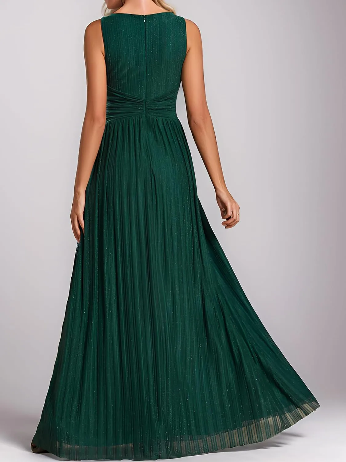 Ever-Pretty Women's V Neck A Line High Waist Glitter Pleated Maxi Formal Dresses