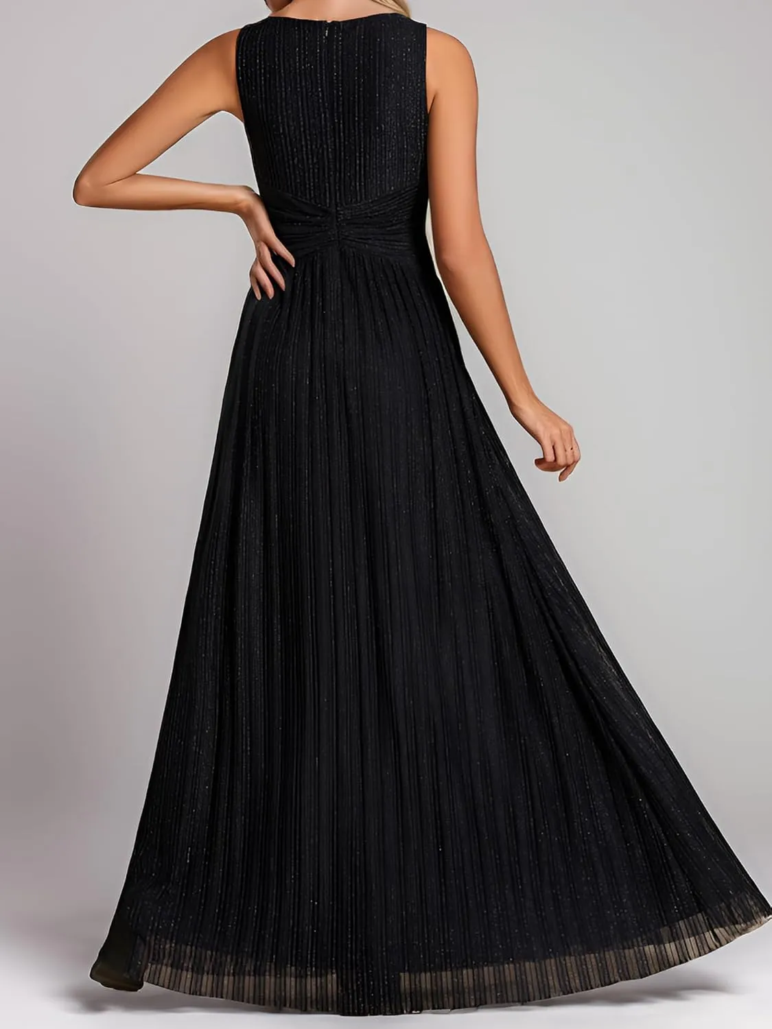 Ever-Pretty Women's V Neck A Line High Waist Glitter Pleated Maxi Formal Dresses