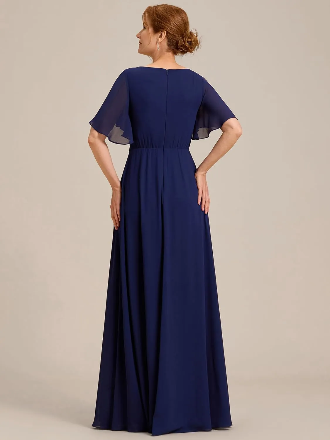 Ever-Pretty Women's V Neck Appliques Pleated Chiffon A Line Floor Length Mother of The Bride Dresses