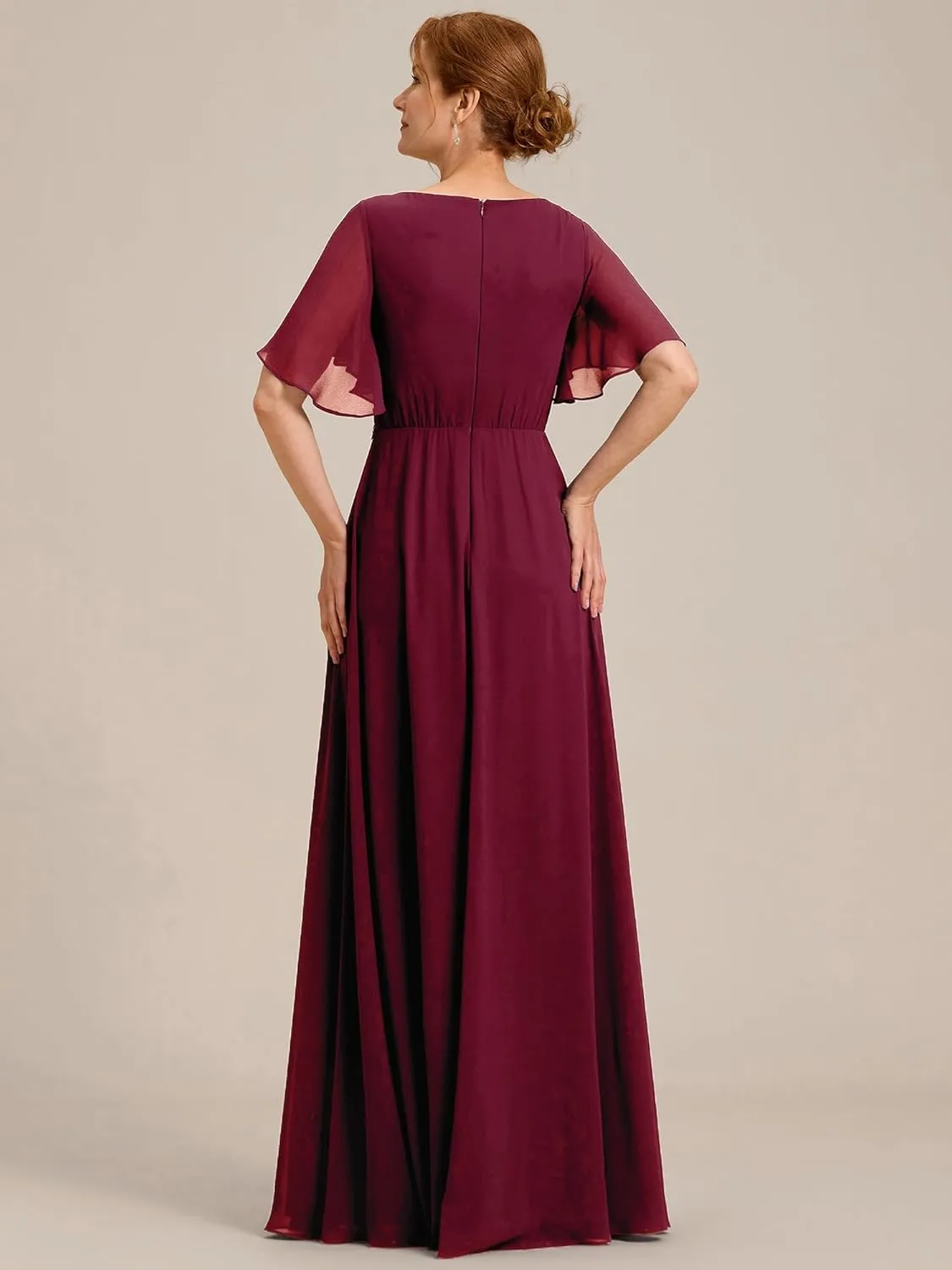 Ever-Pretty Women's V Neck Appliques Pleated Chiffon A Line Floor Length Mother of The Bride Dresses