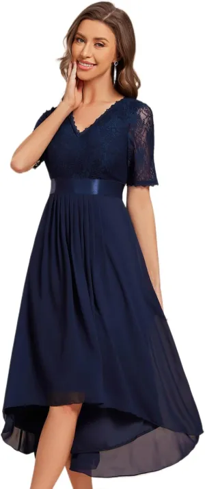 Ever-Pretty Women's V Neck Lace Chiffon Half Sleeves A Line Hi-Lo Wedding Guest Dresses 04489