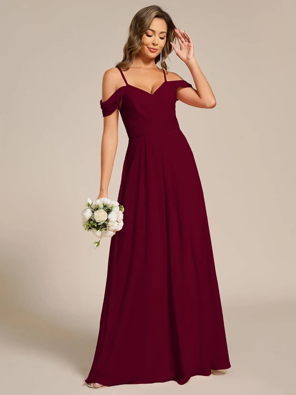 Ever-Pretty Women's V Neck Pleated Sleeveless Chiffon Floor Length A Line Bridesmaid Dresses 02354