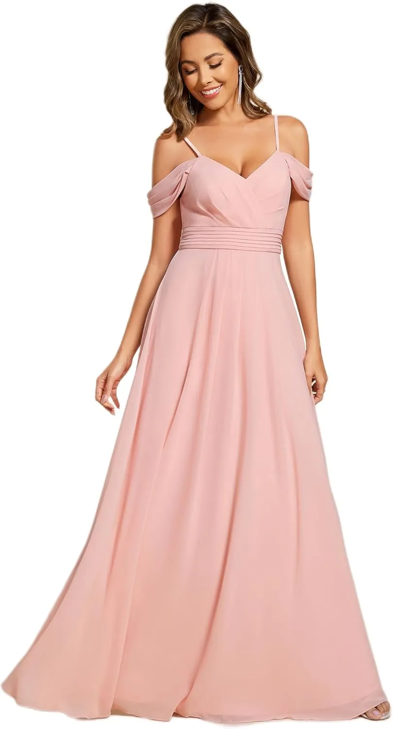 Ever-Pretty Women's V Neck Pleated Sleeveless Chiffon Floor Length A Line Bridesmaid Dresses 02354