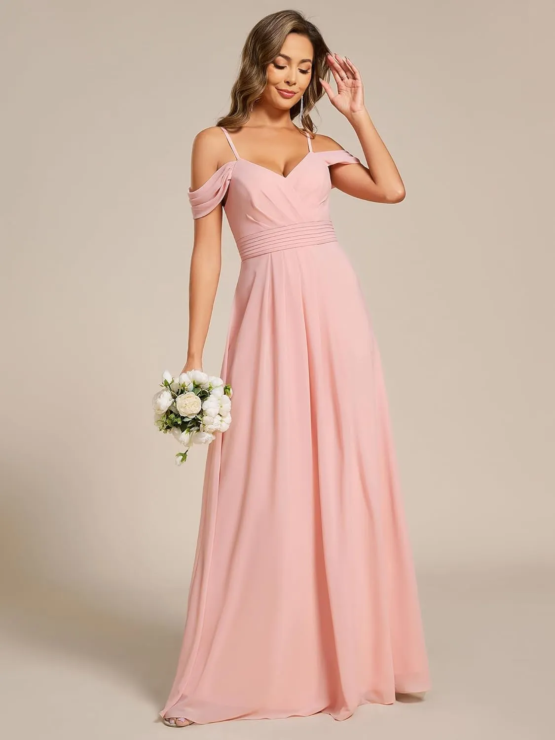 Ever-Pretty Women's V Neck Pleated Sleeveless Chiffon Floor Length A Line Bridesmaid Dresses 02354