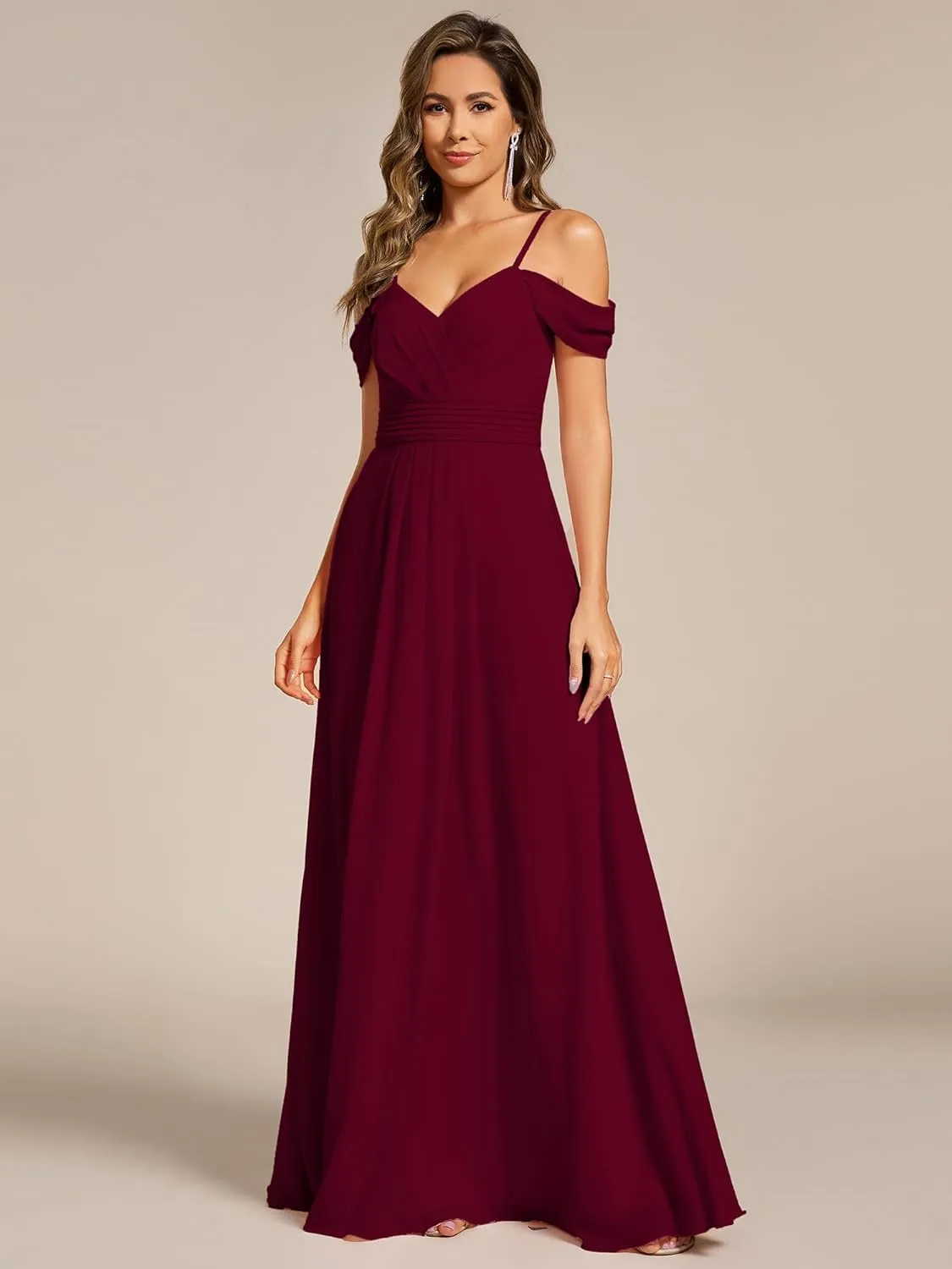 Ever-Pretty Women's V Neck Pleated Sleeveless Chiffon Floor Length A Line Bridesmaid Dresses 02354
