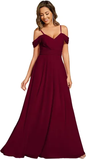 Ever-Pretty Women's V Neck Pleated Sleeveless Chiffon Floor Length A Line Bridesmaid Dresses 02354