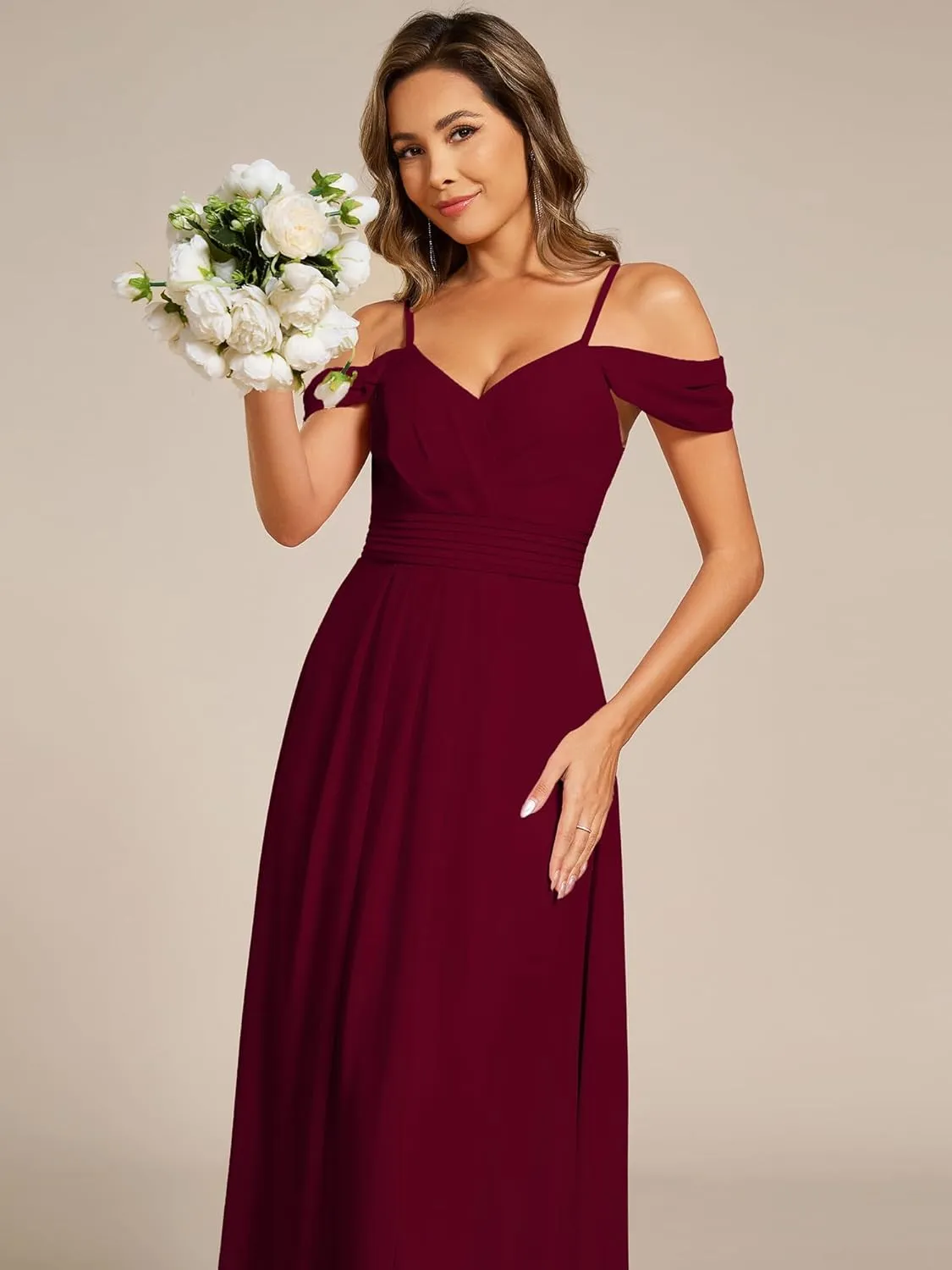 Ever-Pretty Women's V Neck Pleated Sleeveless Chiffon Floor Length A Line Bridesmaid Dresses 02354