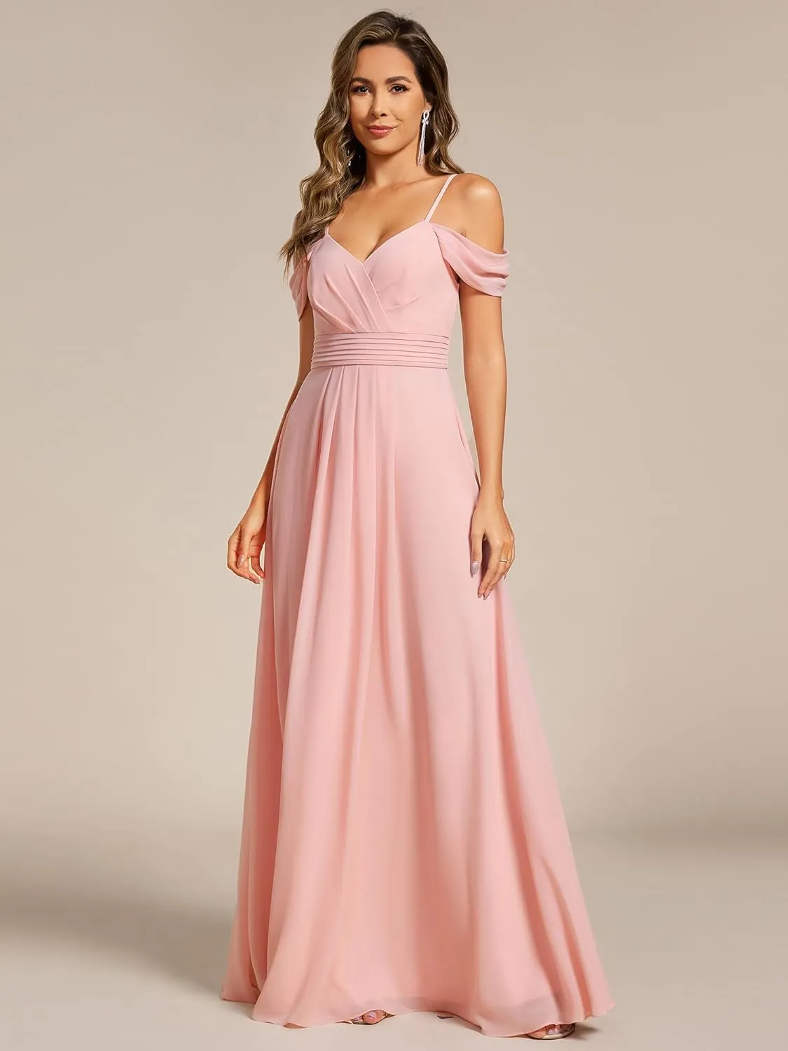 Ever-Pretty Women's V Neck Pleated Sleeveless Chiffon Floor Length A Line Bridesmaid Dresses 02354