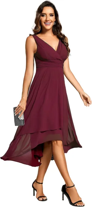 Ever-Pretty Women's V Neck Sleeveless Empire Waist Semi Formal Dress Pleated Chiffon Wedding Guest Dresses 61926