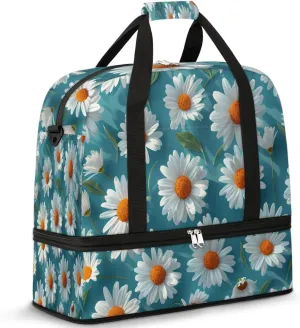Exquisite Daisy Printings Colorful Travel Duffle Bag, Collapsible Travel Bag Sports Gym Bag With Shoes Compartment Weekender Bag Overnight Bag For Women Men