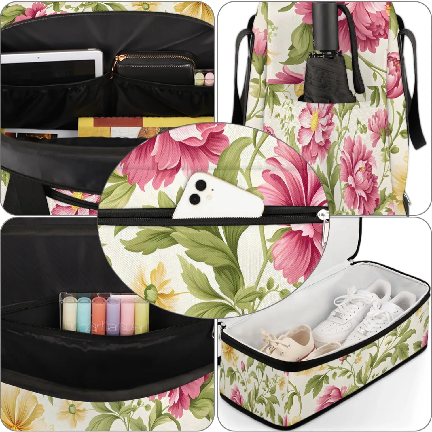 Exquisite Drawing Flora Pattern Travel Duffle Bag, Collapsible Travel Bag Sports Gym Bag With Shoes Compartment Weekender Bag Overnight Bag For Women Men