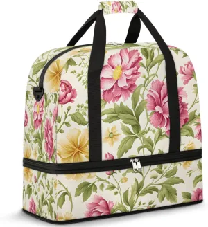 Exquisite Drawing Flora Pattern Travel Duffle Bag, Collapsible Travel Bag Sports Gym Bag With Shoes Compartment Weekender Bag Overnight Bag For Women Men