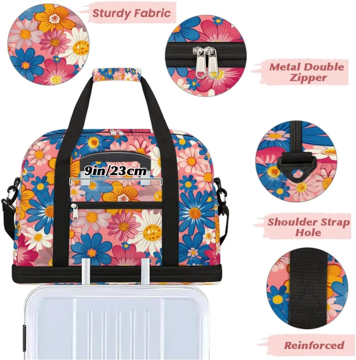 Exquisite Flora Colorful Drawing Travel Duffle Bag, Collapsible Travel Bag Sports Gym Bag With Shoes Compartment Weekender Bag Overnight Bag For Women Men