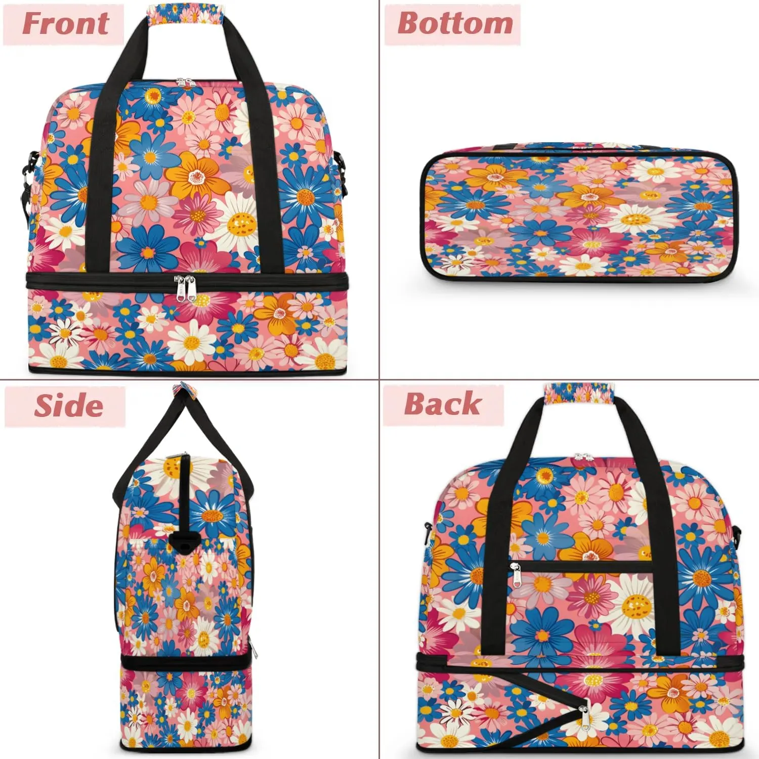 Exquisite Flora Colorful Drawing Travel Duffle Bag, Collapsible Travel Bag Sports Gym Bag With Shoes Compartment Weekender Bag Overnight Bag For Women Men