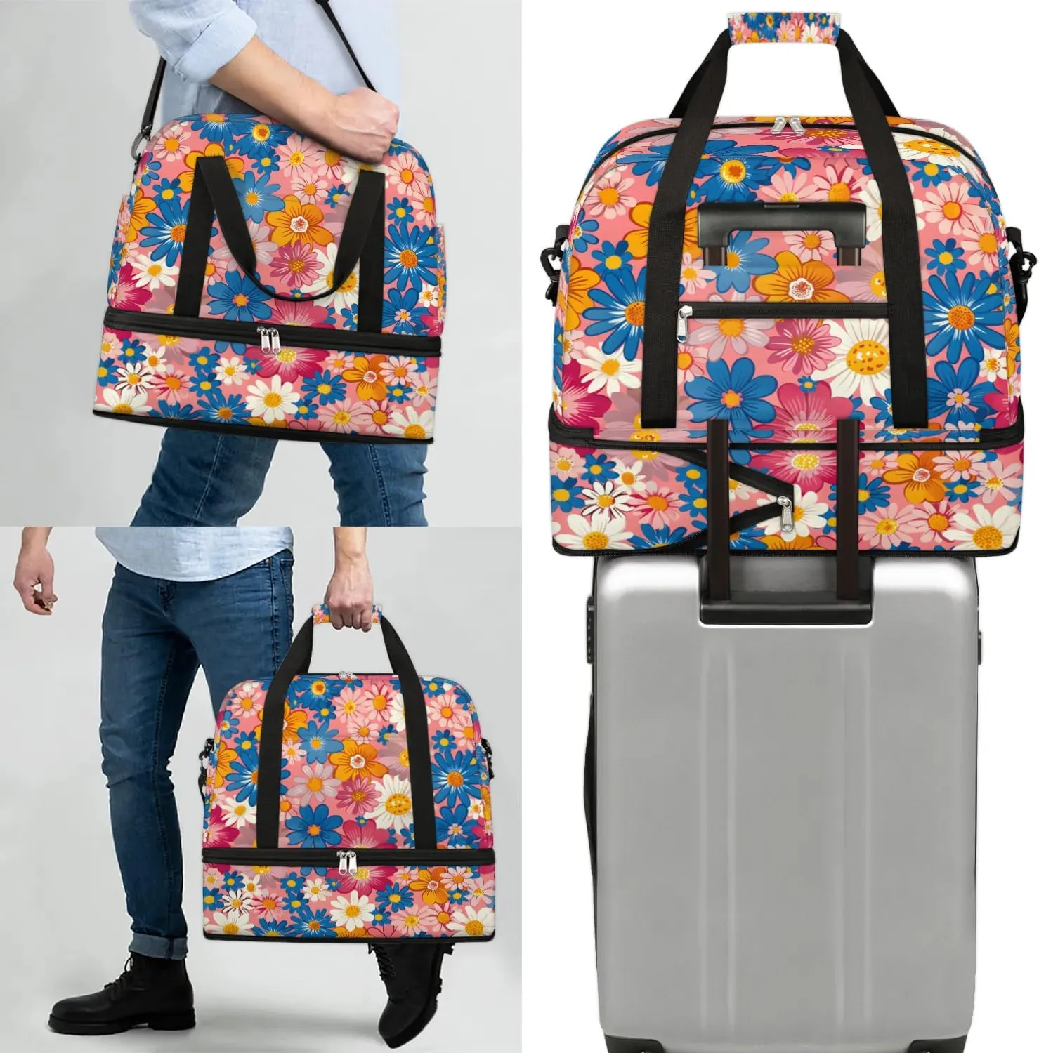 Exquisite Flora Colorful Drawing Travel Duffle Bag, Collapsible Travel Bag Sports Gym Bag With Shoes Compartment Weekender Bag Overnight Bag For Women Men