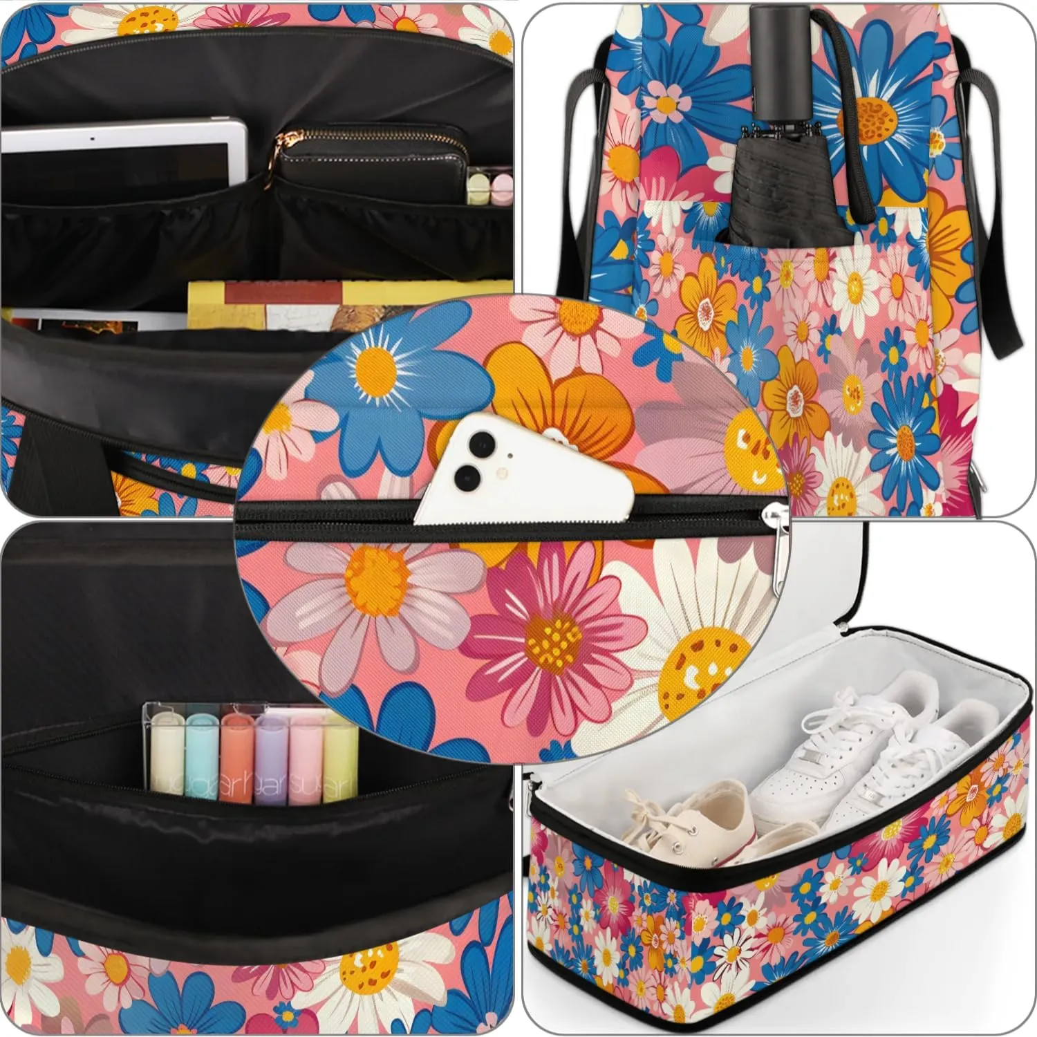 Exquisite Flora Colorful Drawing Travel Duffle Bag, Collapsible Travel Bag Sports Gym Bag With Shoes Compartment Weekender Bag Overnight Bag For Women Men