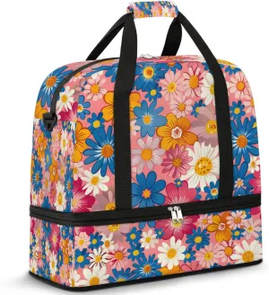 Exquisite Flora Colorful Drawing Travel Duffle Bag, Collapsible Travel Bag Sports Gym Bag With Shoes Compartment Weekender Bag Overnight Bag For Women Men