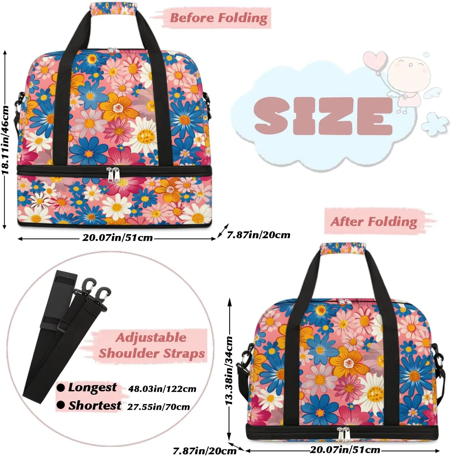 Exquisite Flora Colorful Drawing Travel Duffle Bag, Collapsible Travel Bag Sports Gym Bag With Shoes Compartment Weekender Bag Overnight Bag For Women Men
