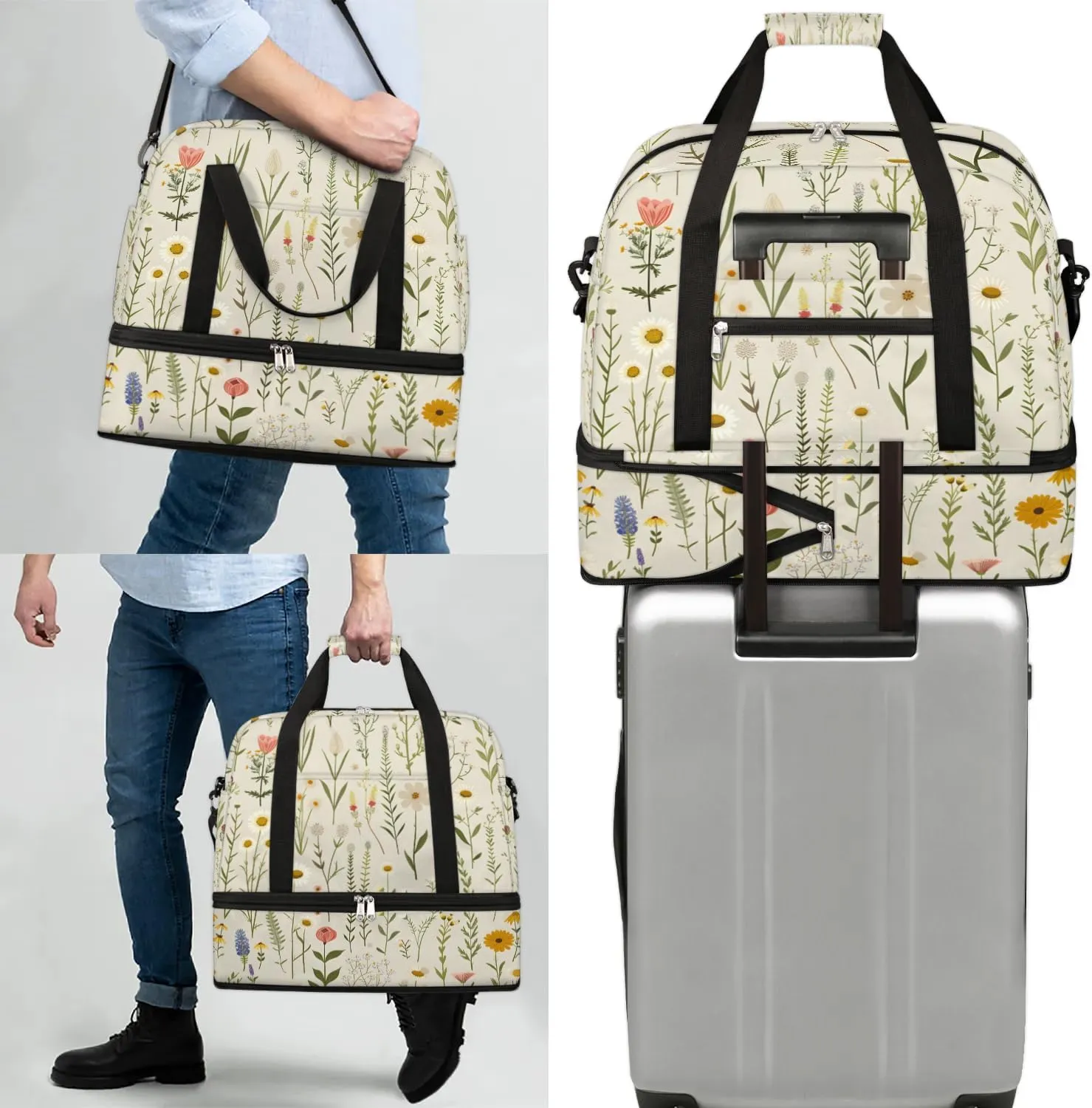 Exquisite Flora Colorful Pattern Travel Duffle Bag, Collapsible Travel Bag Sports Gym Bag With Shoes Compartment Weekender Bag Overnight Bag For Women Men