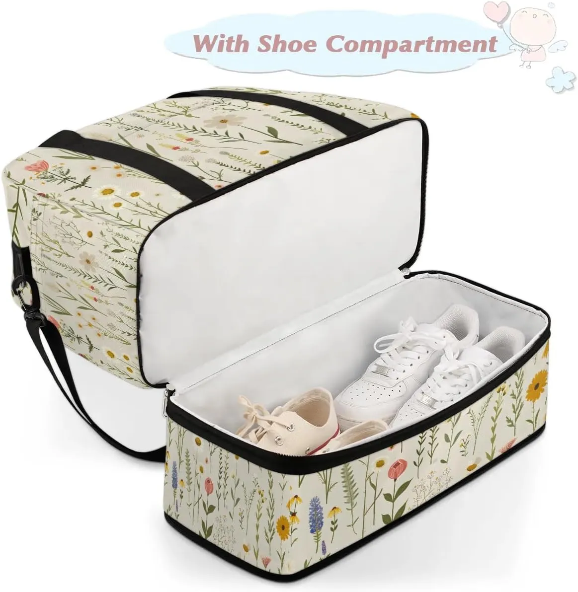 Exquisite Flora Colorful Pattern Travel Duffle Bag, Collapsible Travel Bag Sports Gym Bag With Shoes Compartment Weekender Bag Overnight Bag For Women Men