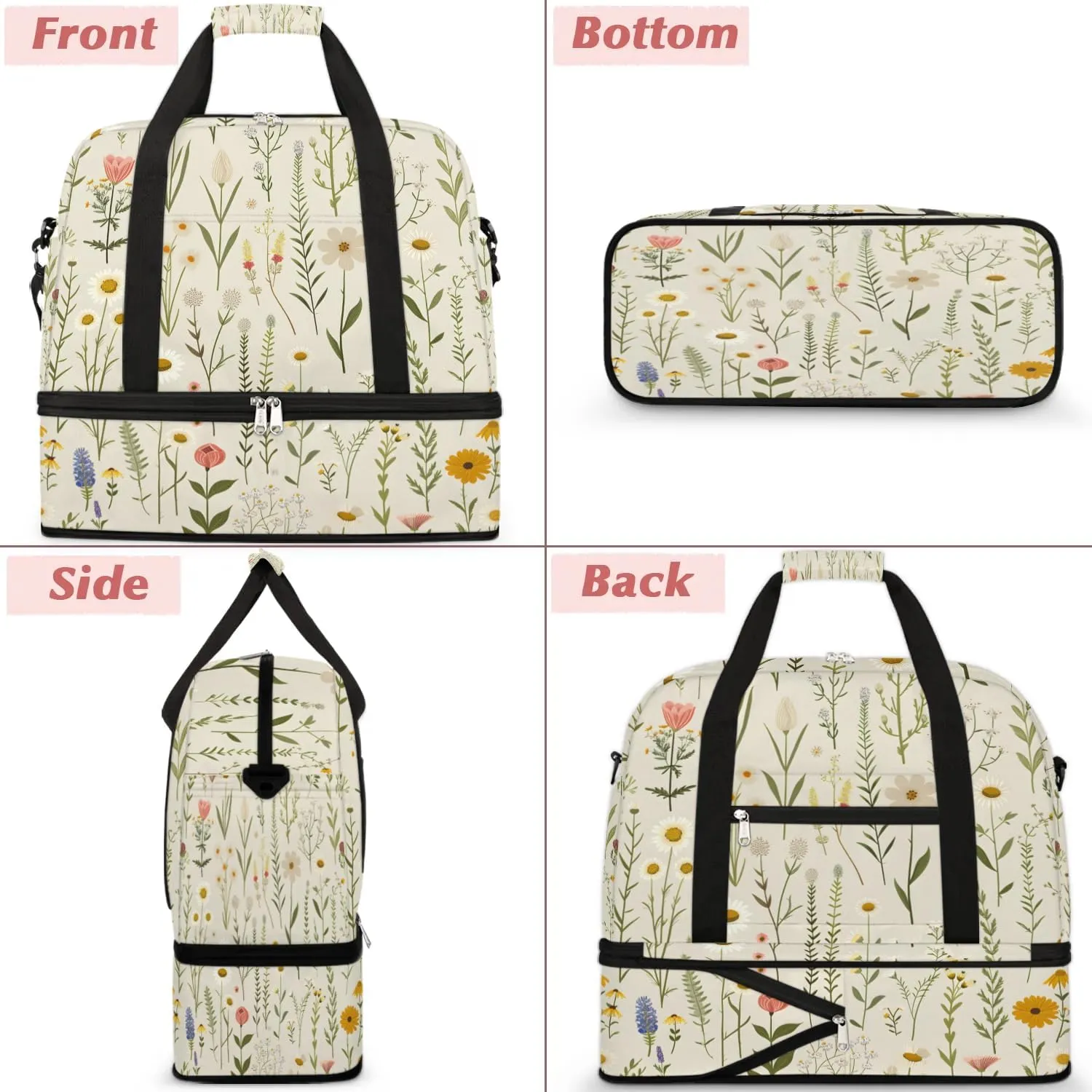 Exquisite Flora Colorful Pattern Travel Duffle Bag, Collapsible Travel Bag Sports Gym Bag With Shoes Compartment Weekender Bag Overnight Bag For Women Men